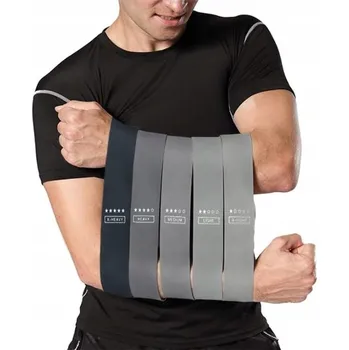 SADA 5 SILNÝCH CVIČEBNÍCH GUMŮ, ODPOROVÝCH POPRUHY FITNESS TRÉNINK ŠEDÁ, ČERNÁ