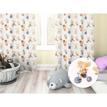 ubrus Dětský bavlněný závěs Sandra SA-611 Hravé myšky na bílém 150x160 cm