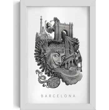 Obraz Dekorativní nástěnný obraz v rámu s grafikou Černobílá Barcelona 20x30 cm