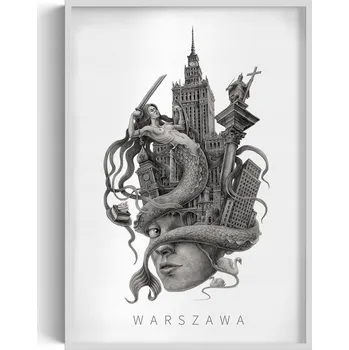 Obraz Dekorativní obraz v rámu do obýváku Černobílý Město Varšava 70x100 cm