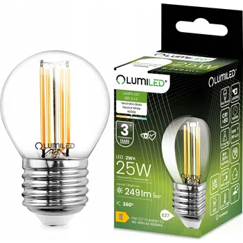 Žárovka LED žárovka E27 Kulka P45 2W 249lm 4000K Neutrální 360° FILAMENT LUMILED