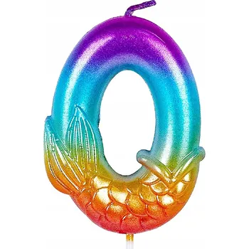 Dortová svíčka Narozeninová SVÍČKA Mořská panna Duhová Ozdoba na Dort ČÍSLICE 0