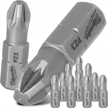 Bit 10x BIT do šroubováku PZ3 25 mm MILWAUKEE Magnetický hrot POZIDRIV KRÁTKÝ
