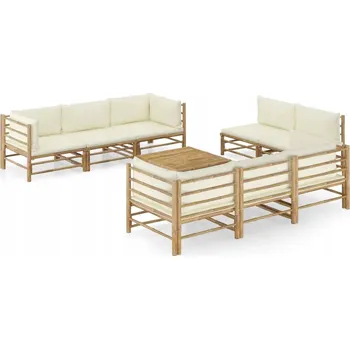 Bambusová zahradní sedací souprava VidaXL, bílá, 9 dílů