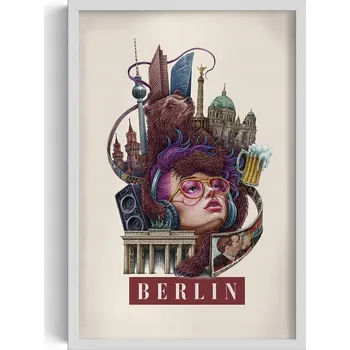 Obraz Stylový obraz v rámu Vintage retro styl Berlín Medvěd Berlínská zeď 40x60 cm