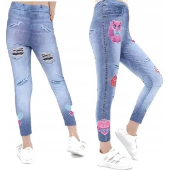Dívčí legíny, imitace jeansů s potiskem, velikost 110 H005o