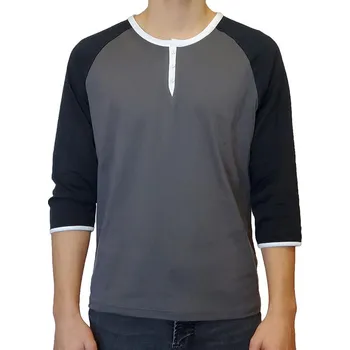 Pánské oblečení Tričko šedé Henley 3/4 rukáv Spear Apparel M