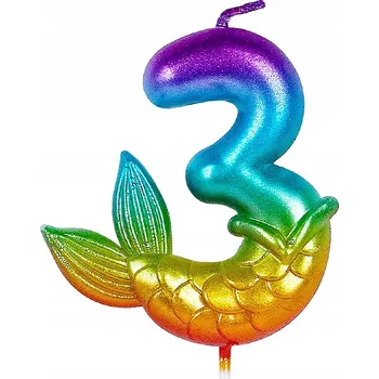 Dortová svíčka Narozeninová SVÍČKA Mořská panna Duhová Ozdoba na Dort ČÍSLICE 3