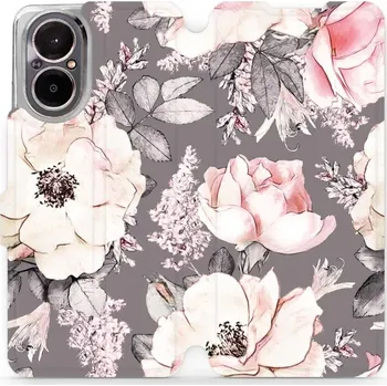 Pouzdro na mobilní telefon Flipové pouzdro Mobiwear - Realme C67 - MX06S Květy na šedém pozadí - VÝPRODEJ (Knížkové flip pouzdro, obal, kryt na mobil Realme C67 - MX06S Květy na šedém pozadí, materiál Umělá kůže + TPU - ochrana 360°, stojánek, silikonová vanička, magnetické zavírán