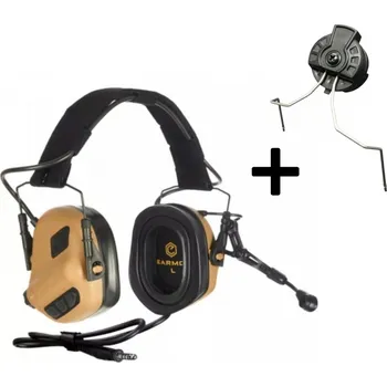 Taktický headset M32 PLUS SET - Coyote Brown + čelenka, montáž na helmu, EARMOR