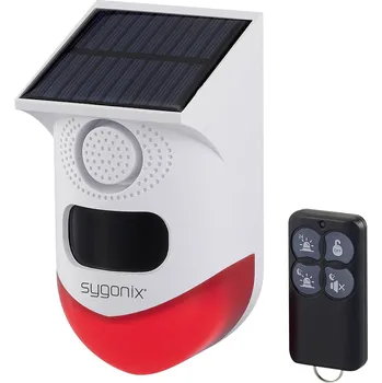 Sada domovního alarmu Sygonix mini-alarm bílá, červená s LED, s detektorem pohybu, s dálkovým ovladačem, se solárním panelem, s Wi-Fi 120 dB SY-6515320