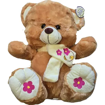 plyšák SUN-DAY Plyšová Hračka Plyšový medvídek s šálou 36 cm SEDÍCÍ Světle hnědá-8