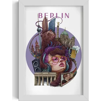 Obraz Stylový obraz v rámu Berlín Medvěd Berlínská zeď Braniborská brána 20x30 cm
