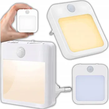 Noční světlo 3 REŽIMY NOČNÍ LAMPA DO ZÁSUVKY LED se senzorem SVĚTLA a pohybu bílá
