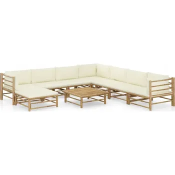 VidaXL 9dílná zahradní souprava, krémové polštáře, bambus