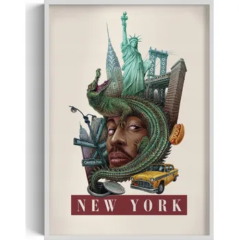 Obraz Rámeček s obrazem Retro styl New York Socha Svobody Brooklynský most 70x100 cm