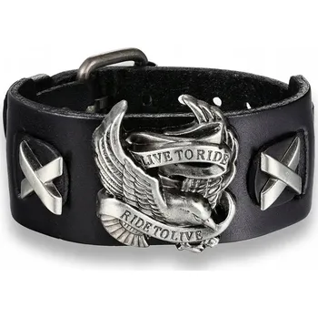 Náramek Kožený náramek Viking Thor Vlk Runy Ocel černá 23.5 cm