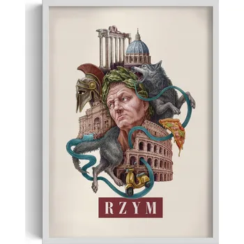 Obraz Nástěnný obraz rám Vintage retro styl Řím Koloseum Vlčice Pizza 50x70 cm