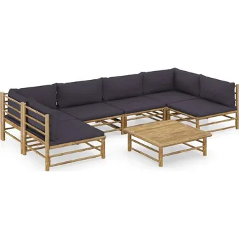 VidaXL 7dílná zahradní souprava, tmavě šedé polštáře, bambus