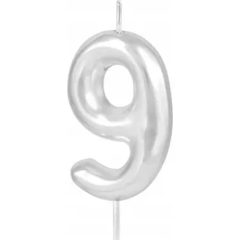 Dortová svíčka Svíčka na dort číslice 9 stříbrná lesklá číslice na narozeniny 6 cm 1 kus
