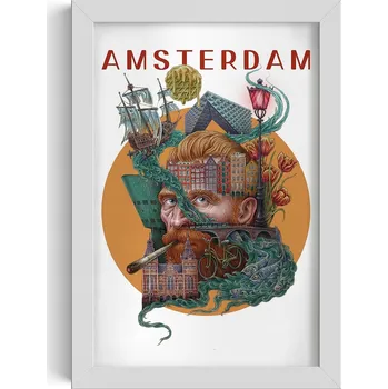 Obraz Obraz grafika v rámu Amsterdam Létající Holanďan Tulipány Kolo 20x30 cm