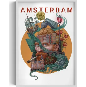 Obraz Nástěnný obraz v rámu Amsterdam Létající Holanďan Tulipány Kolo 70x100 cm