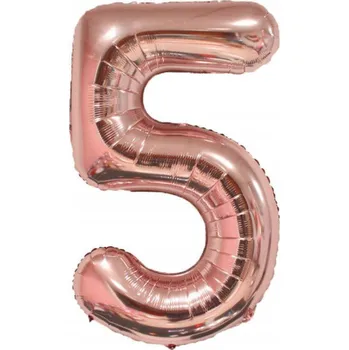 Balónek BALÓNEK ČÍSLICE 5 FÓLIOVÝ RŮŽOVÉ ZLATO GOLD ROSE 32 PALCŮ 82 CM VELKÝ BALÓN ČÍSLICE