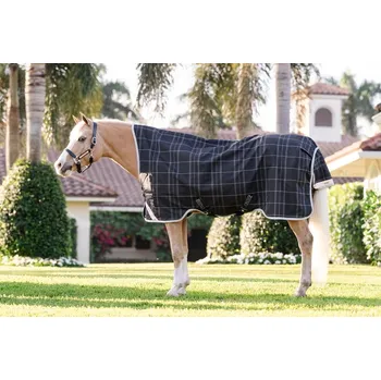 Deka pro koně RHINO Deka výběhová Pony Wug Rhino, s vyšším krkem, 100 g, black/grey/white check & grey Délka zad: 100 cm