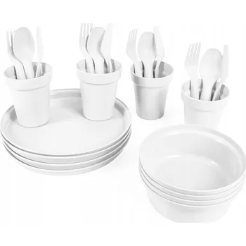 Talíř Turistická sada plastové misky, talíře a příborů Family – bílá