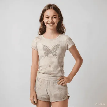 Dívčí kraťasy DÍVČÍ LETNÍ KOMPLET TRIČKO KRAŤASY Barva: Béžová, Velikost: 128