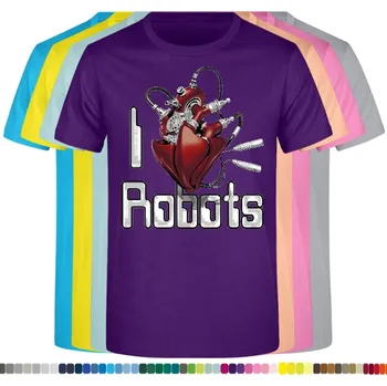 panske-levne-bavlnene-tricko-digi-potisk-srdce-robot Barva: Purple - purpurová, velikost: L