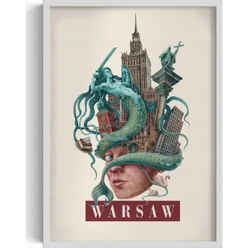 Obraz Nástěnný obraz v rámu Retro styl Varšava Siréna PKiN Sloup Zikmunda 50x70 cm