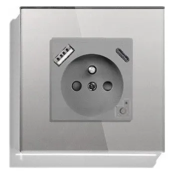 Elektrická zásuvka ELEKTRICKÁ ZÁSUVKA USB A+C 20W WIFI SKLENĚNÁ ZÁSUVKA TUYA MĚŘENÍ SPOTŘEBY ENERGIE
