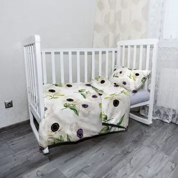 Povlečení Sablio Mikroplyšové povlečení do dětské postýlky Bílé sasanky - 120x90 / 40x60