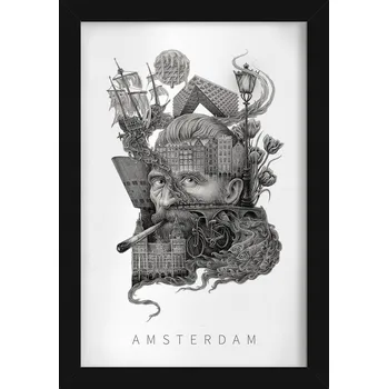 Obraz Dekorativní obraz v rámu do obýváku Černobílý Amsterdam Tulipány Kolo 20x30