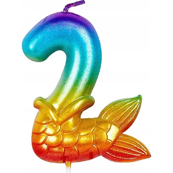 Dortová svíčka Narozeninová SVÍČKA Mořská panna Duhová Ozdoba na Dort ČÍSLICE 2