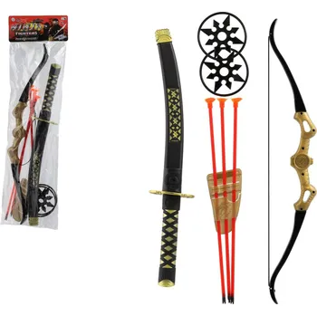 Teddies Ninja sada meč s doplňky plast hvězdice 2ks, luk + šípy na přísavku 3ks v sáčku 17x60x5cm