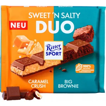 Čokoláda Ritter Sport Sweet 'n Salty Duo Mléčná Čokoláda s Dvojitou Náplní (Dva Smaky) 218g