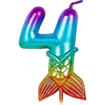 Dortová svíčka Narozeninová SVÍČKA Mořská panna Duhová Ozdoba na Dort ČÍSLICE 4