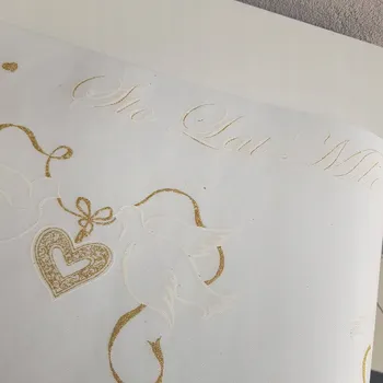 ubrus Běhoun na stůl svatba bílý, zlatý "Sto let novomanželům" 10 m