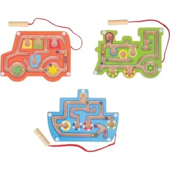 Dřevěná hračka Bigjigs Toys Dřevěný magnetický labyrint Tyrkysová loď