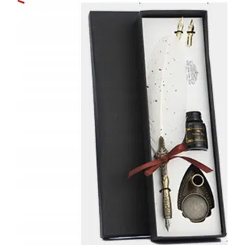 Retro kaligrafické pero z přírodního husího brku bílá