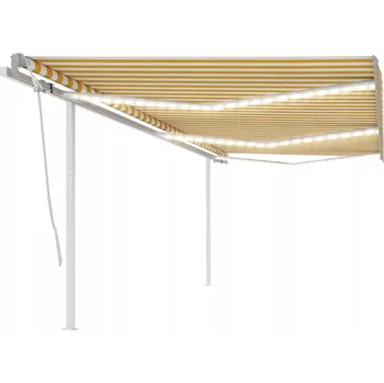 Stínicí technika Ručně ovládaná markýza s LED osvětlením, 6x3 m, žluto-bílá