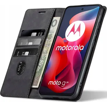 Pouzdro na mobilní telefon Pouzdro s klopou Koanni černé kožené pro Motorola Moto E14/G24/G24 Power