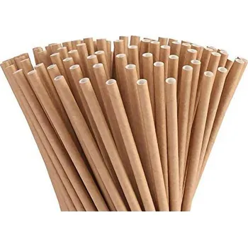 Slámky papírové kraft hnědé 25 cm, 8 mm průměr, 100 ks