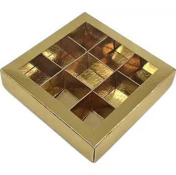 Dárková krabička Zlatá elegantní krabička na 9 pralinek v hadí kůži 11x11x2 cm