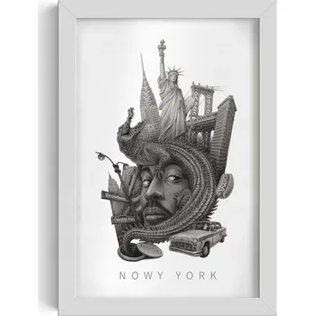 Obraz Obraz v rámu Černobílý New York Socha Svobody Brooklynský most 20x30 cm