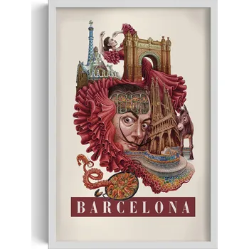 Obraz Závěsný obraz rámeček Vintage retro styl Barcelona Sagrada Familia 40x60 cm