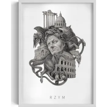 Obraz Ozdobný nástěnný obraz v rámu Monochromatický Řím Koloseum Pizza 50x70 cm