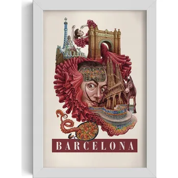 Obraz Obraz grafika v rámu Vintage retro styl Barcelona Sagrada Familia 20x30 cm